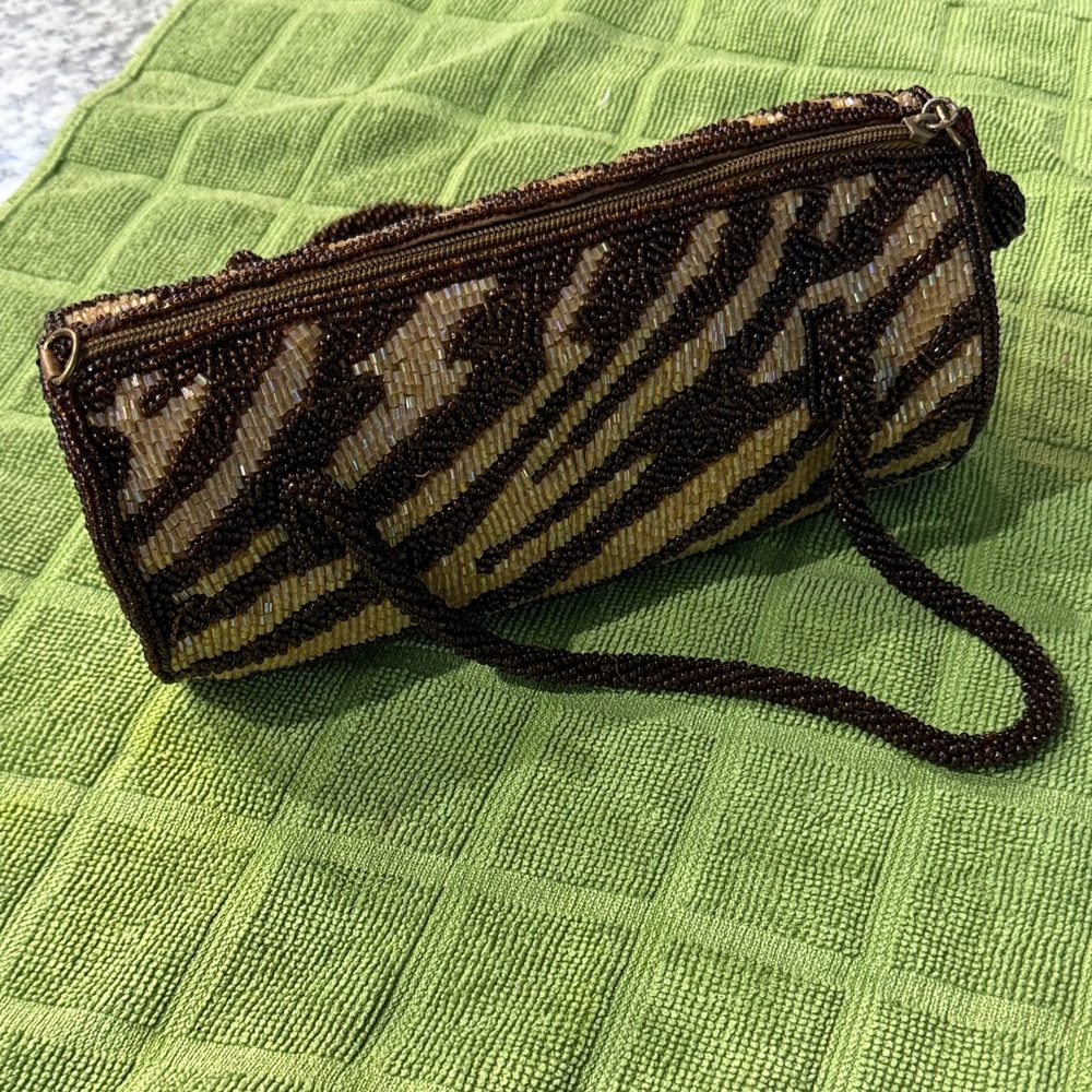 Elegant Zebra Pattern Beaded Mini Bag